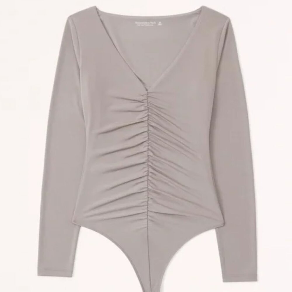 Abercrombie & Fitch Long-Sleeve Ruched V-Neck Bodysuit Size S